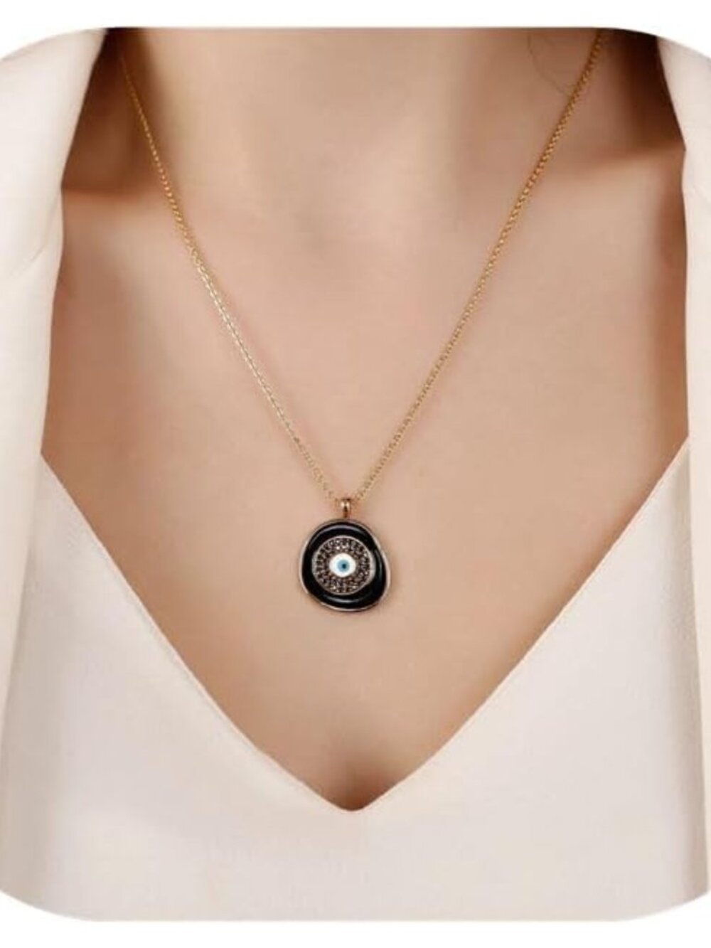 Evil Eye Necklace for Women 14K Gold Plated Delicate Necklaces Blue White CZ Dia